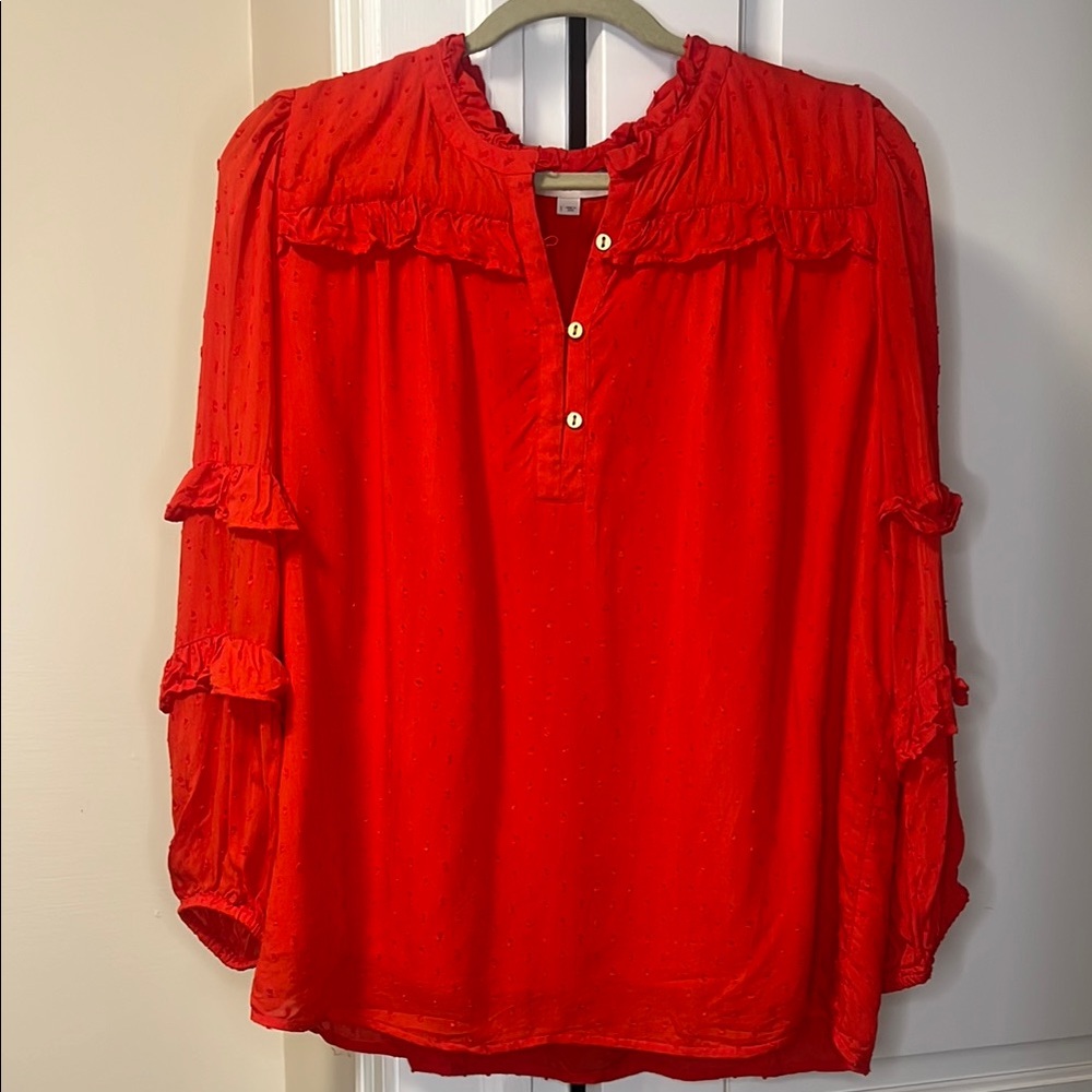 Loft Women's Red Ruffled Blouse